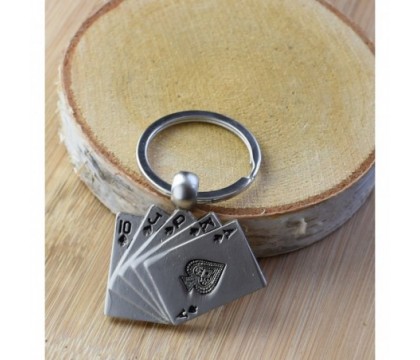 Porte-clés jeu de cartes poker argenté