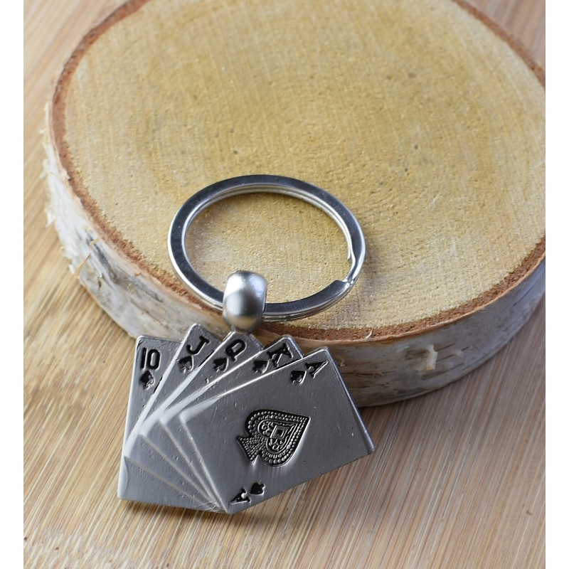 Porte-clés jeu de cartes poker argenté