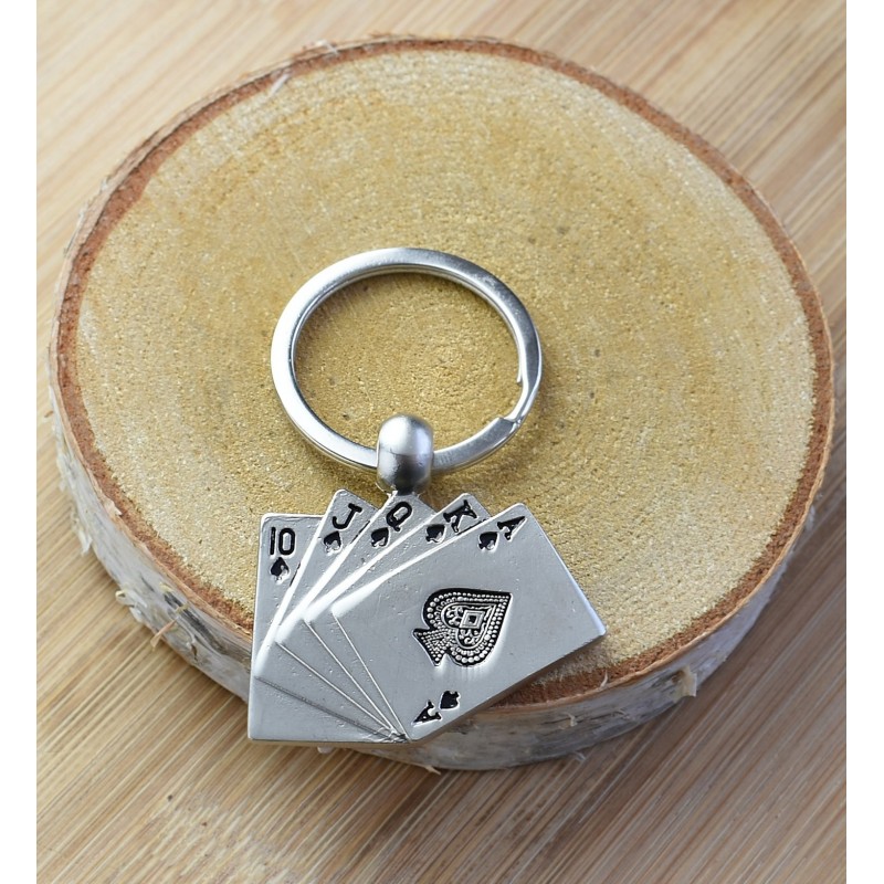 Porte-clés jeu de cartes poker argenté