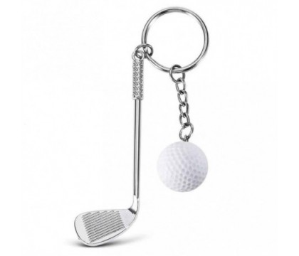 Porte-clés club et balle de golf blanche argenté
