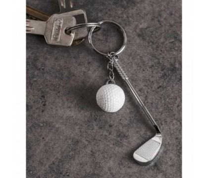 Porte-clés club et balle de golf blanche argenté