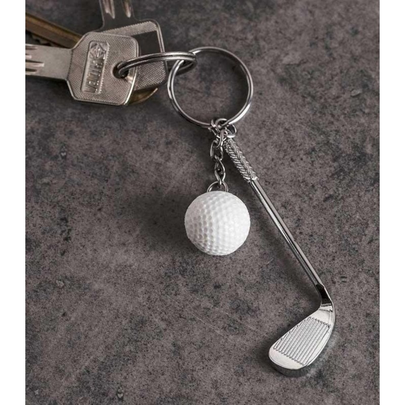 Porte-clés club et balle de golf blanche argenté