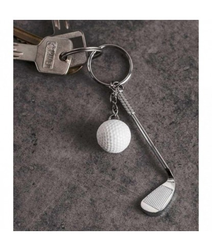 Porte-clés club et balle de golf blanche argenté