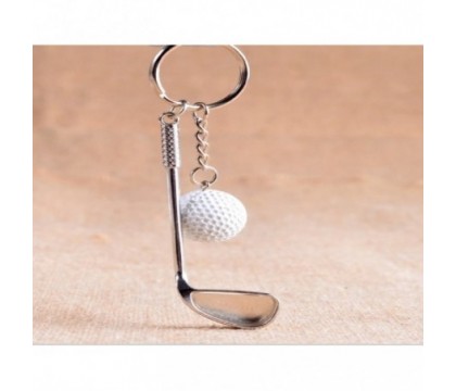 Porte-clés club et balle de golf blanche argenté