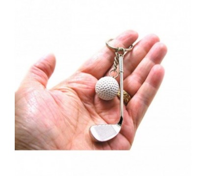 Porte-clés club et balle de golf blanche argenté