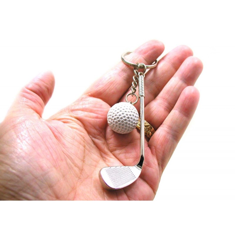 Porte-clés club et balle de golf blanche argenté