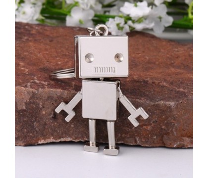 Porte-clés petit robot articulé argenté