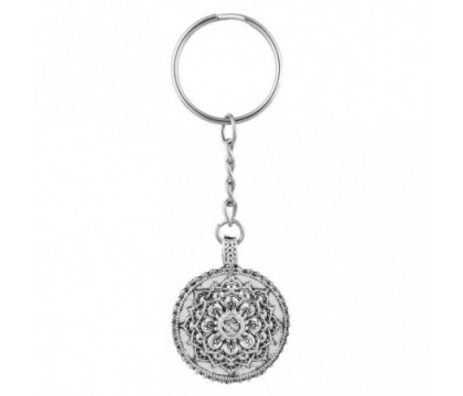 Porte-clés fleur de vie feuille de lotus symbole Om argenté