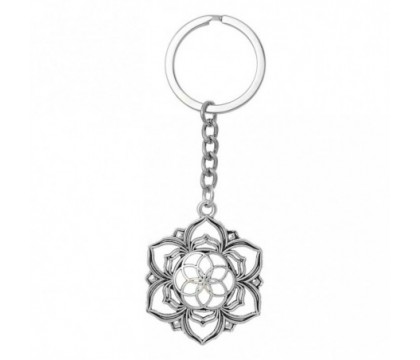 Porte-clés fleur de lotus fleur de vie argenté