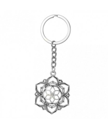 Porte-clés fleur de lotus fleur de vie argenté