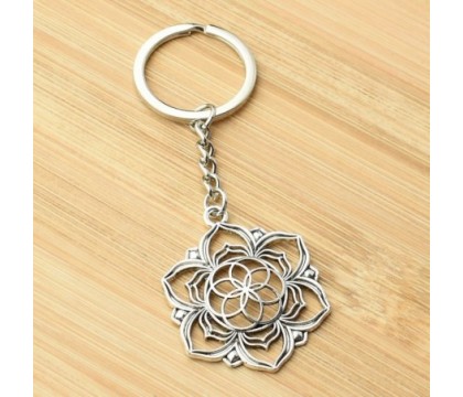 Porte-clés fleur de lotus fleur de vie argenté
