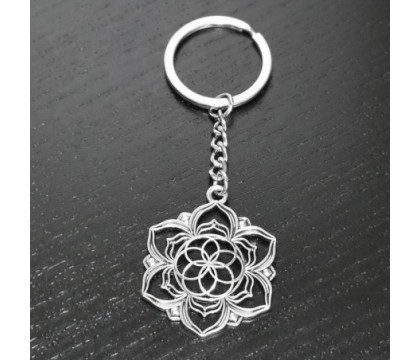 Porte-clés fleur de lotus fleur de vie argenté