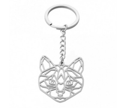 Porte-clés chat félin origami acier