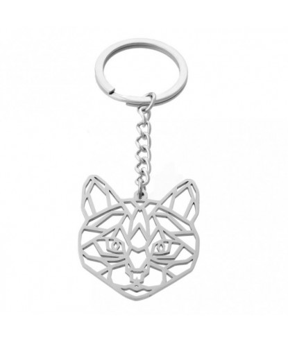 Porte-clés chat félin origami acier