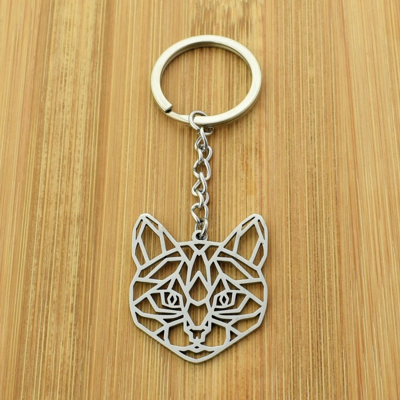 Porte-clés chat félin origami acier