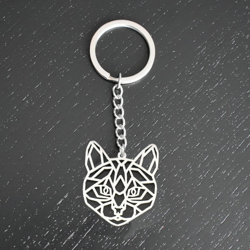 Porte-clés chat félin origami acier
