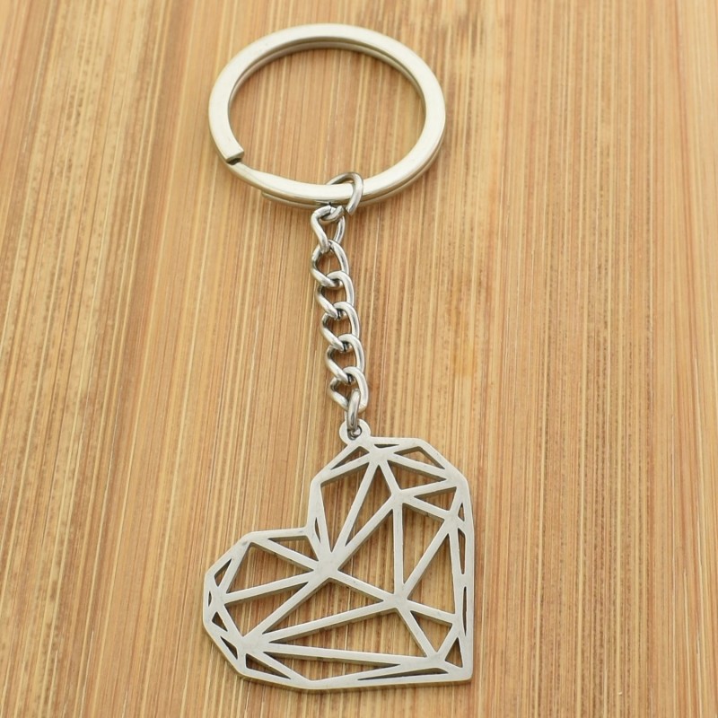 Porte-clés coeur origami acier