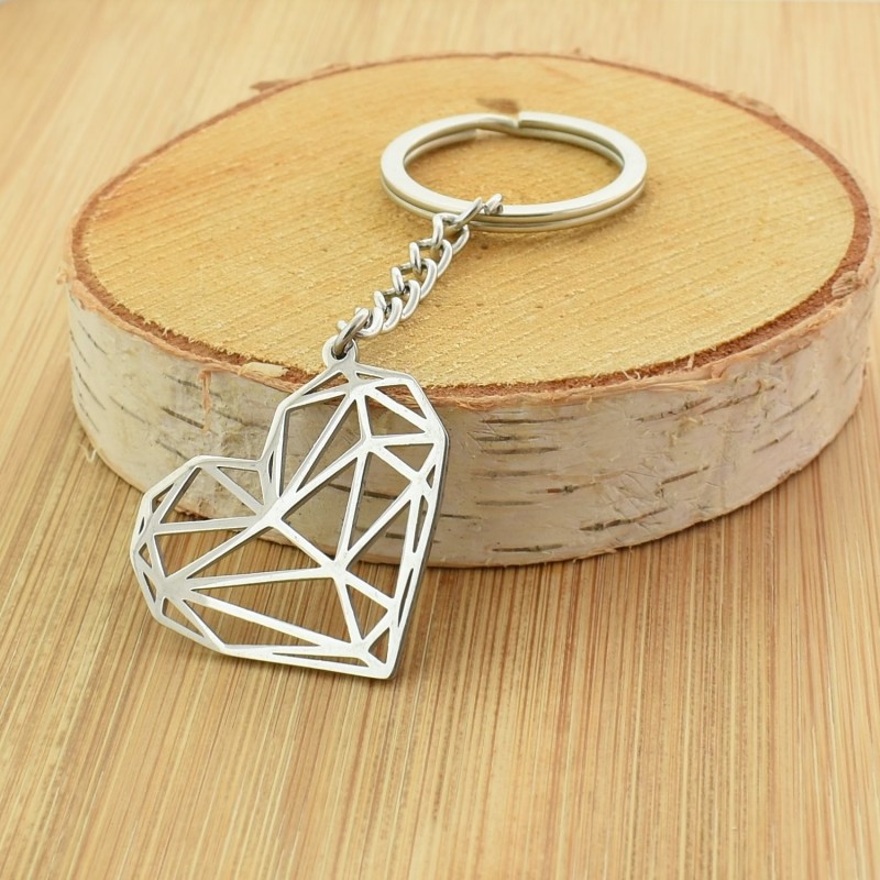 Porte-clés coeur origami acier