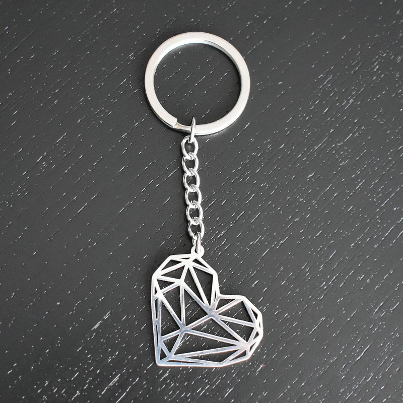 Porte-clés coeur origami acier