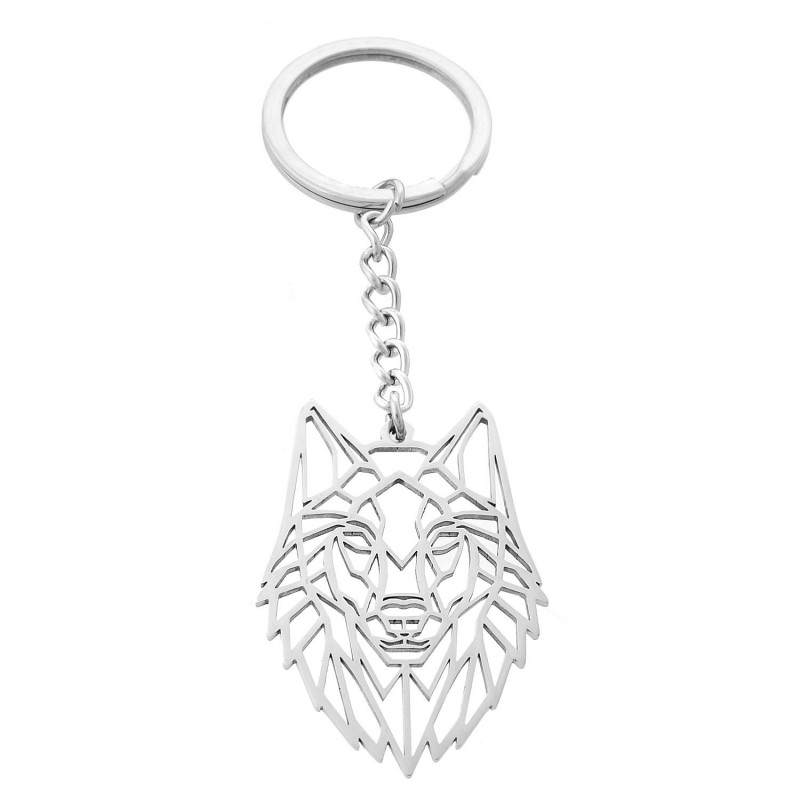 Porte-clés loup animal origami acier