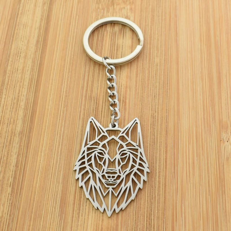 Porte-clés loup animal origami acier