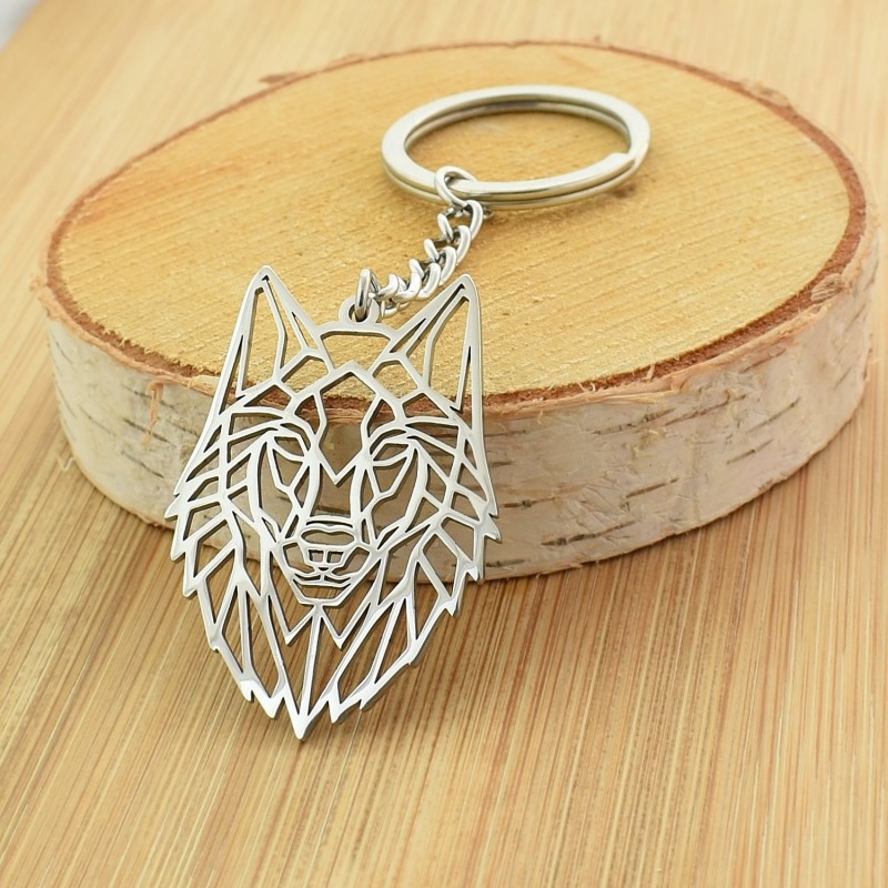 Porte-clés loup animal origami acier