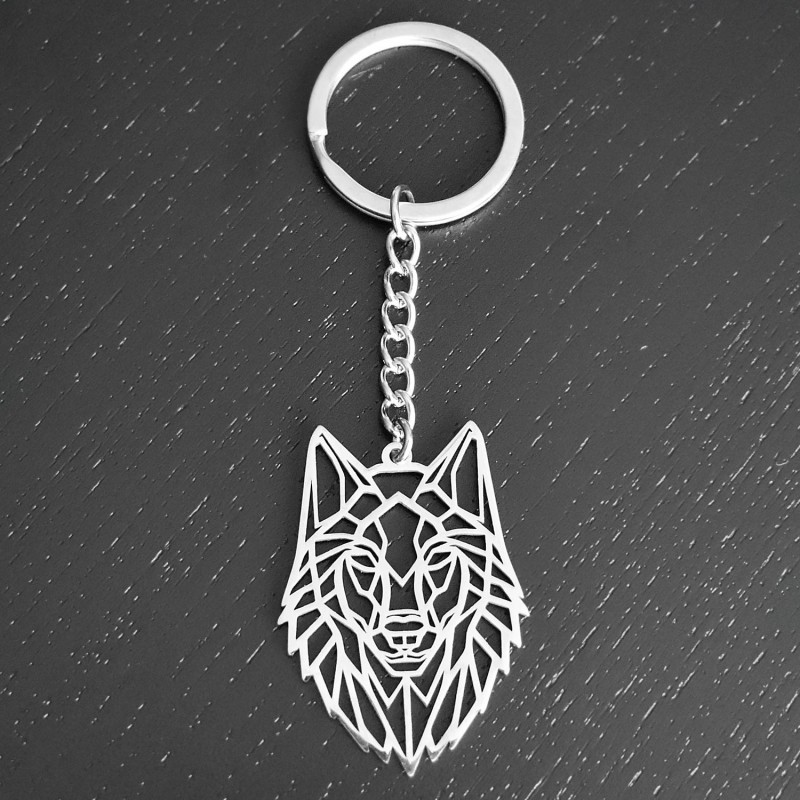 Porte-clés loup animal origami acier