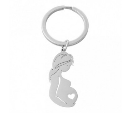 Porte-clés femme enceinte coeur acier