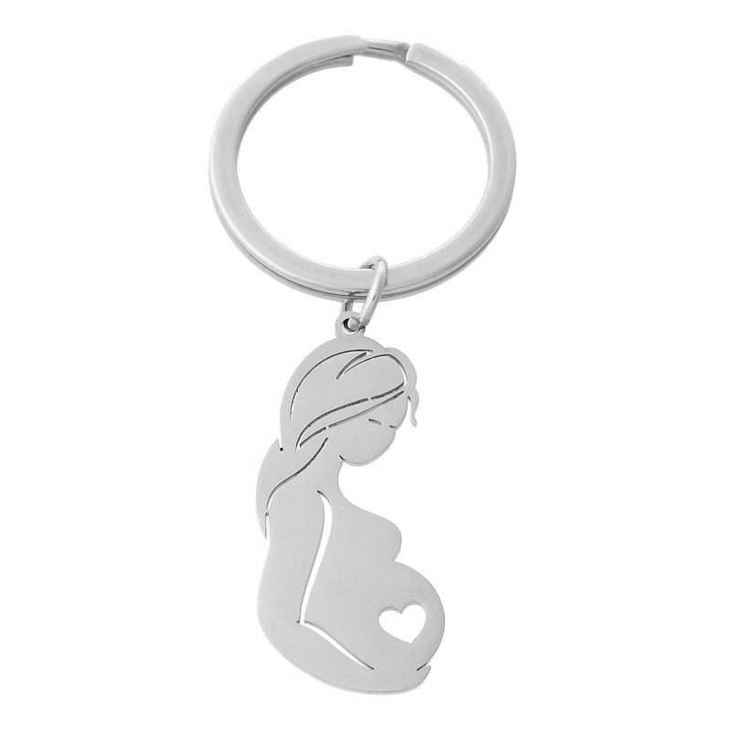 Porte-clés femme enceinte coeur acier