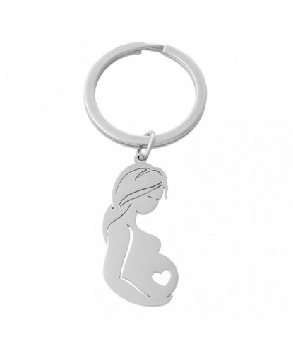 Porte-clés femme enceinte coeur acier