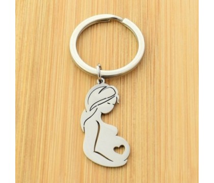 Porte-clés femme enceinte coeur acier