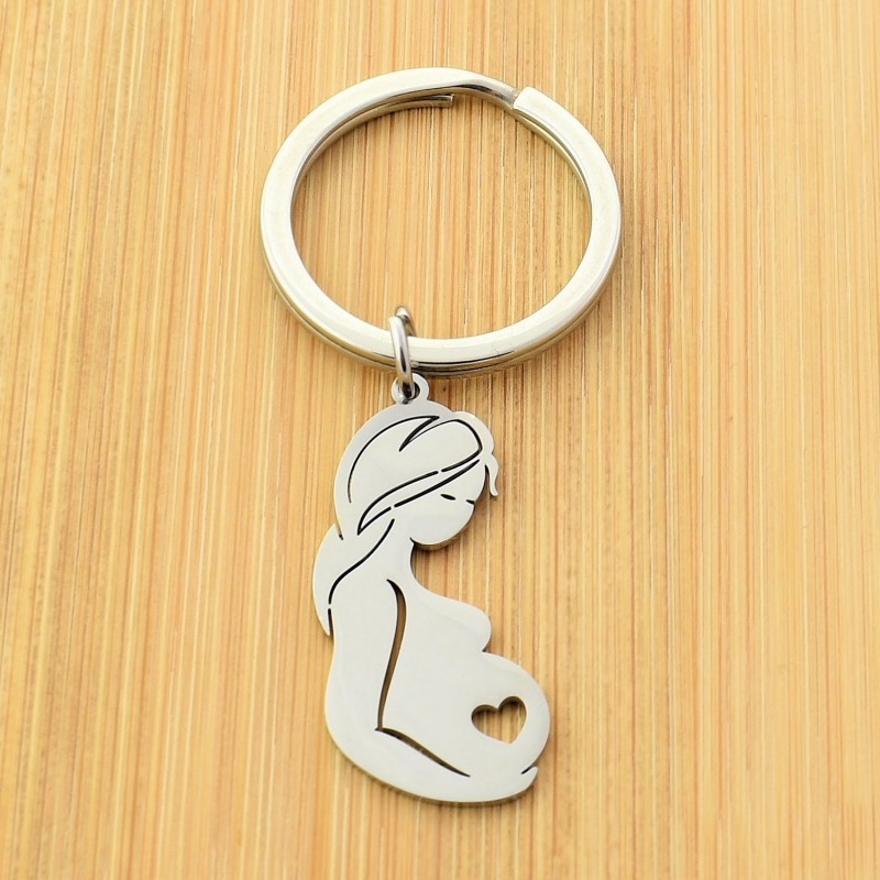 Porte-clés femme enceinte coeur acier