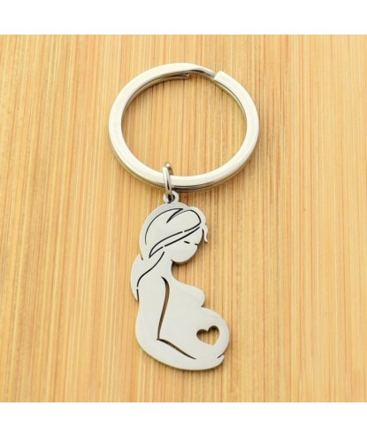 Porte-clés femme enceinte coeur acier