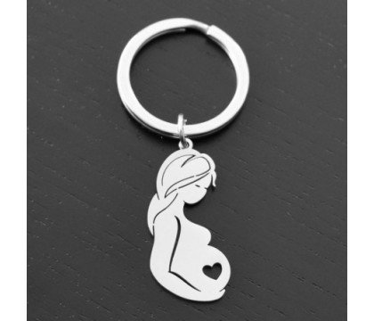 Porte-clés femme enceinte coeur acier