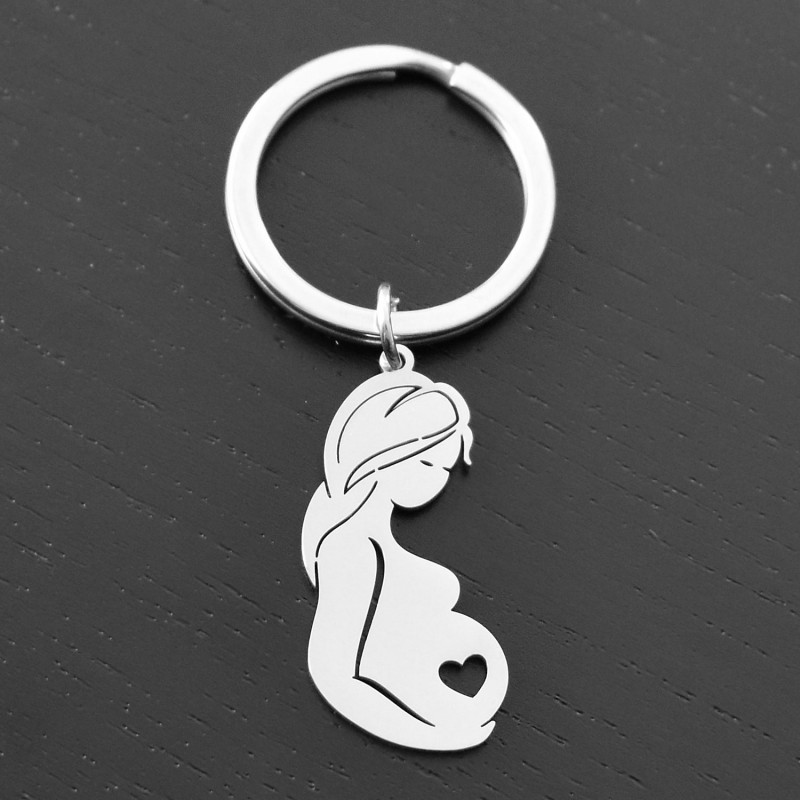 Porte-clés femme enceinte coeur acier