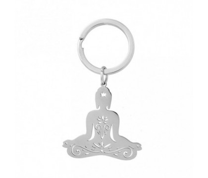Porte-clés posture de yoga Sukhasana position de méditation lotus en tailleur acier inoxydable