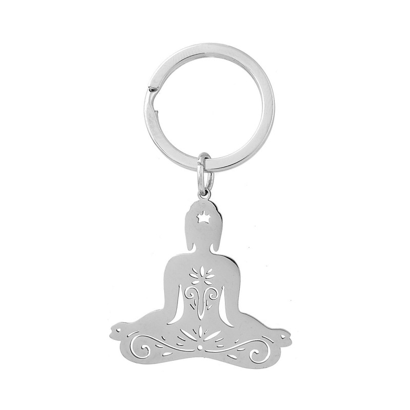 Porte-clés posture de yoga Sukhasana position de méditation lotus en tailleur acier inoxydable Porte-clés posture de yoga Sukhasana position de méditation lotus en tailleur acier inoxydable