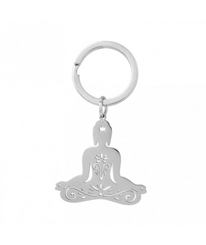 Porte-clés posture de yoga Sukhasana position de méditation lotus en tailleur acier inoxydable