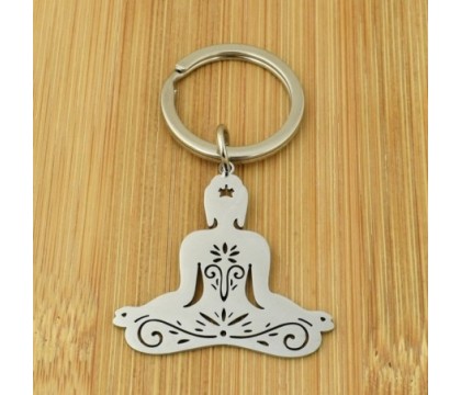 Porte-clés posture de yoga Sukhasana position de méditation lotus en tailleur acier inoxydable