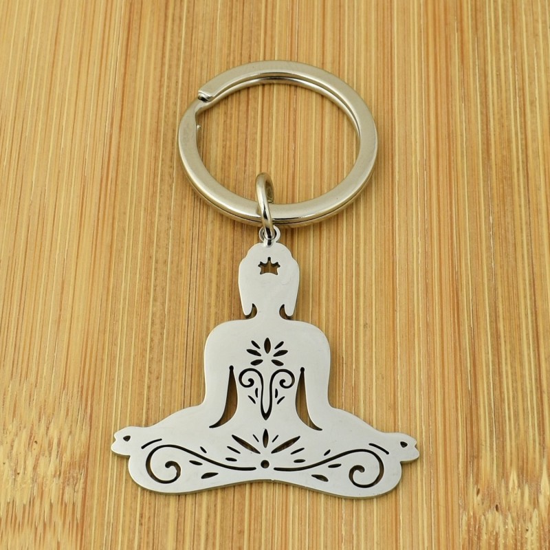 Porte-clés posture de yoga Sukhasana position de méditation lotus en tailleur acier inoxydable Porte-clés posture de yoga Sukhasana position de méditation lotus en tailleur acier inoxydable