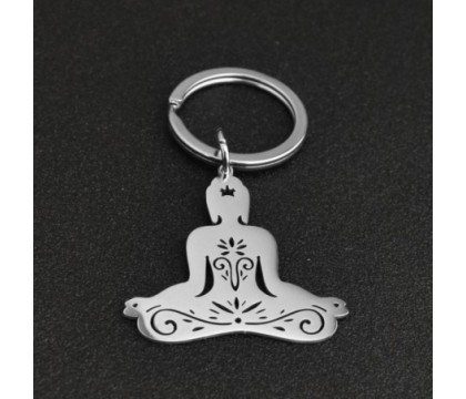 Porte-clés posture de yoga Sukhasana position de méditation lotus en tailleur acier inoxydable Porte-clés posture de yoga Sukhasana position de méditation lotus en tailleur acier inoxydable