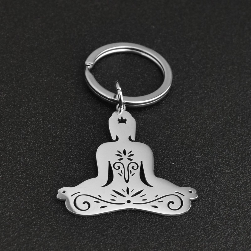 Porte-clés posture de yoga Sukhasana position de méditation lotus en tailleur acier inoxydable Porte-clés posture de yoga Sukhasana position de méditation lotus en tailleur acier inoxydable