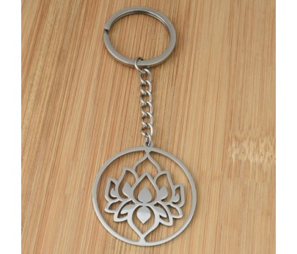 Porte-clés fleur de lotus dans un cercle acier inoxydable