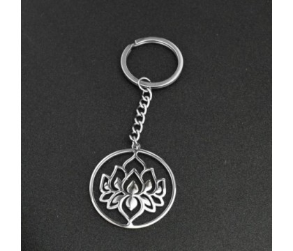 Porte-clés fleur de lotus dans un cercle acier inoxydable