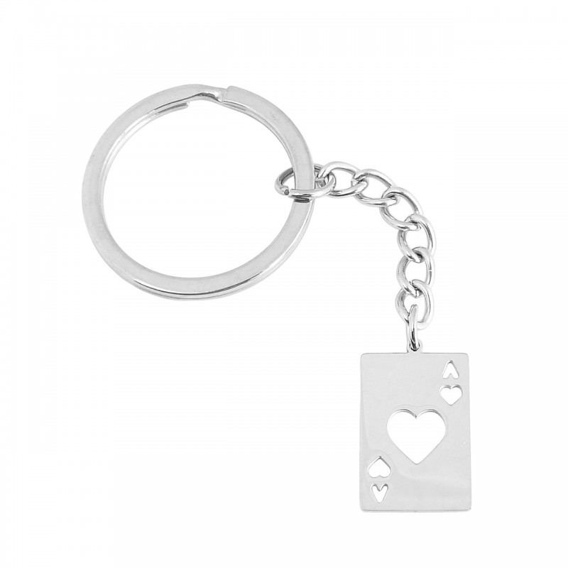 Porte-clés carte as de coeur ajouré en acier