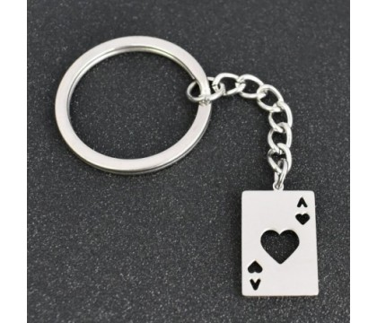 Porte-clés carte as de coeur ajouré en acier
