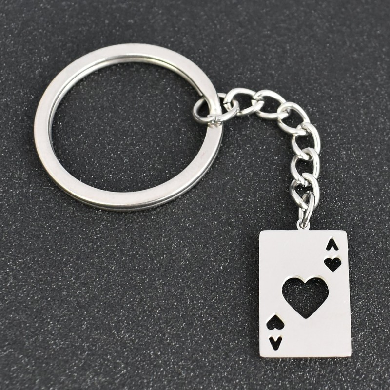 Porte-clés carte as de coeur ajouré en acier