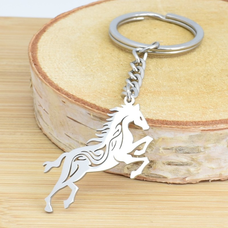 Porte-clés cheval au galop ajouré en acier