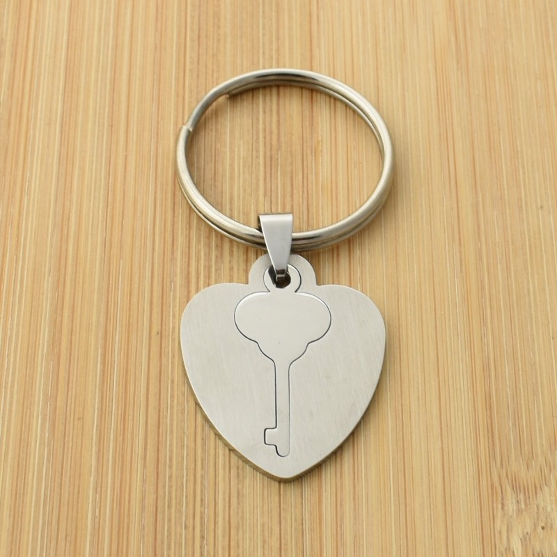 Porte-clés coeur clé plaque amovible acier inoxydable