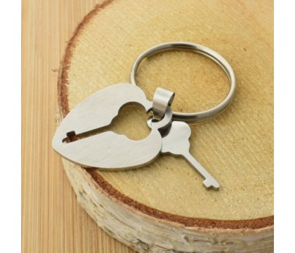 Porte-clés coeur clé plaque amovible acier inoxydable